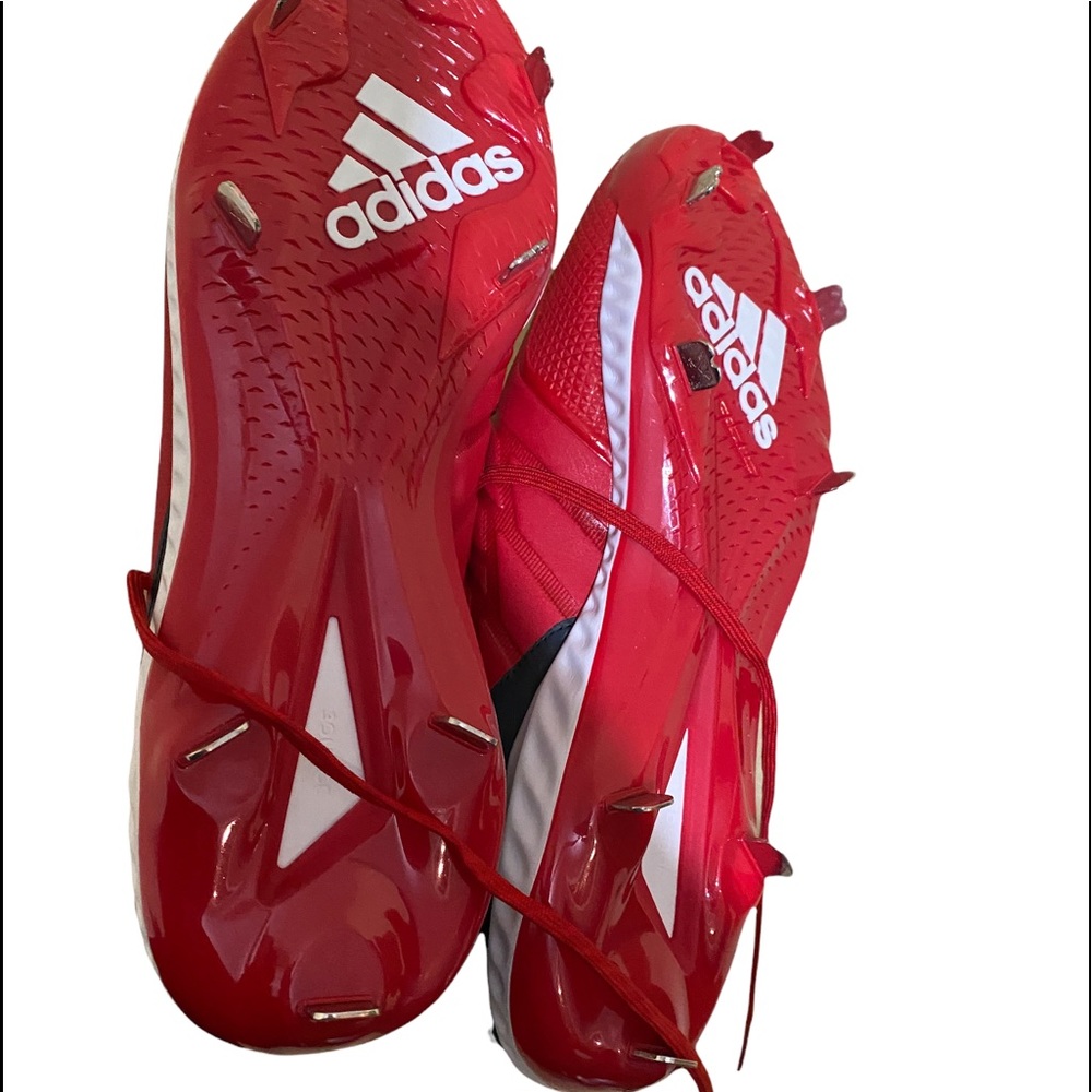 Addias Baseball Metal Cleats Mens Shoes Red and White with Black Trim US 12 1/2 - Picture 7 of 12